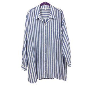 Old Navy Linen-Blend Blue White Striped Split Hem Casual Boyfriend Shirt WMNS 3X